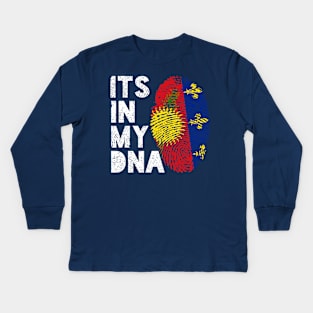 Its In My DNA Guadeloupe Flag Fingerprint Kids Long Sleeve T-Shirt